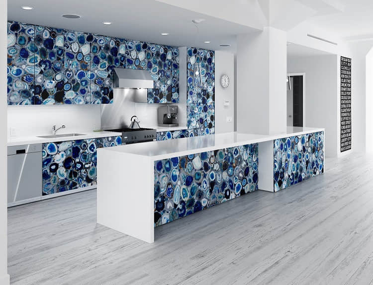 Semi Precious Stone Backlit Blue Agate Slab - Image 3