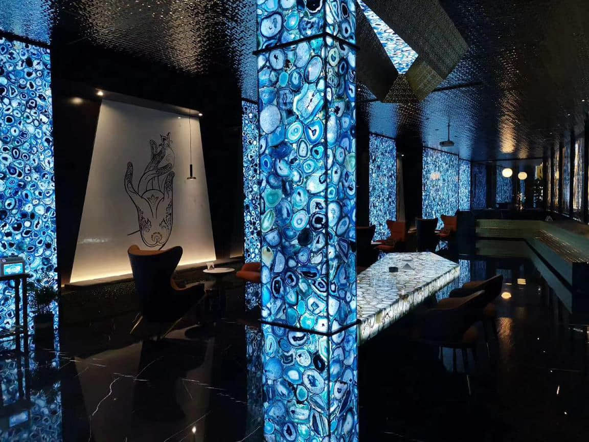 Semi Precious Stone Backlit Blue Agate Slab - Image 4