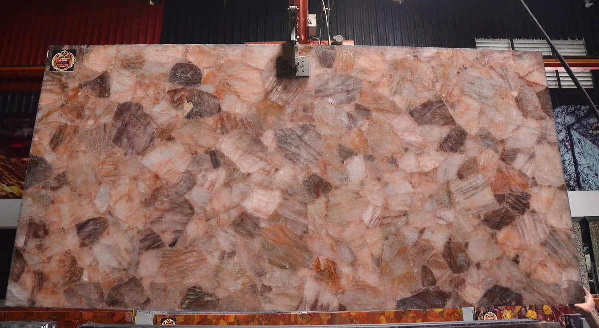 Semi Precious Stone Backlit Hematoid Orange Quartz Crystal Slab