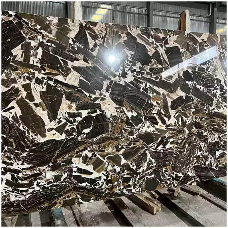 Antique River Marble Slabs – Deep Charcoal with Fluid White Veining