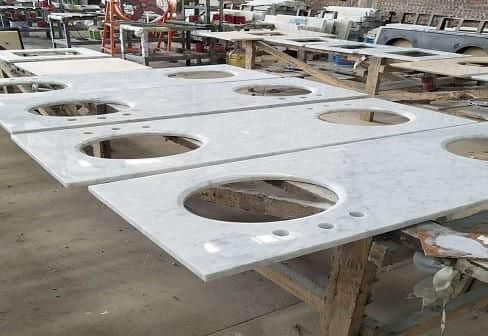 Polished Carrara White Marble Bathroom Vanity Top - Image 2