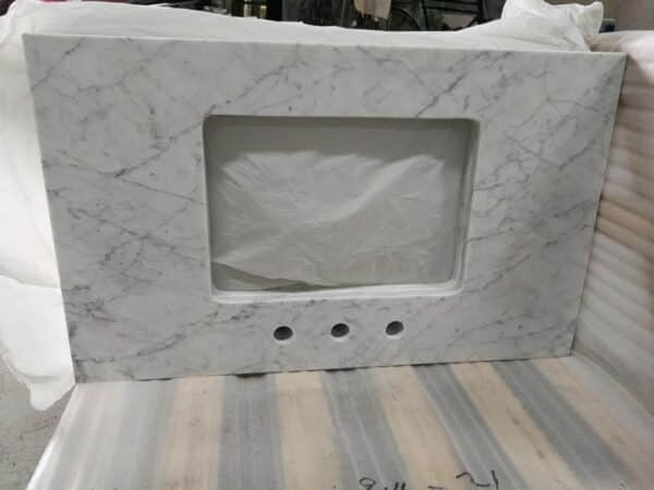 Polished Carrara White Marble Bathroom Vanity Top - Image 3
