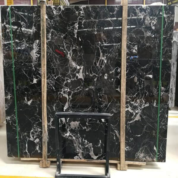 Cross Cut Silver Dragon Black Marble Slab